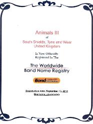 Animals III band name registration certificate